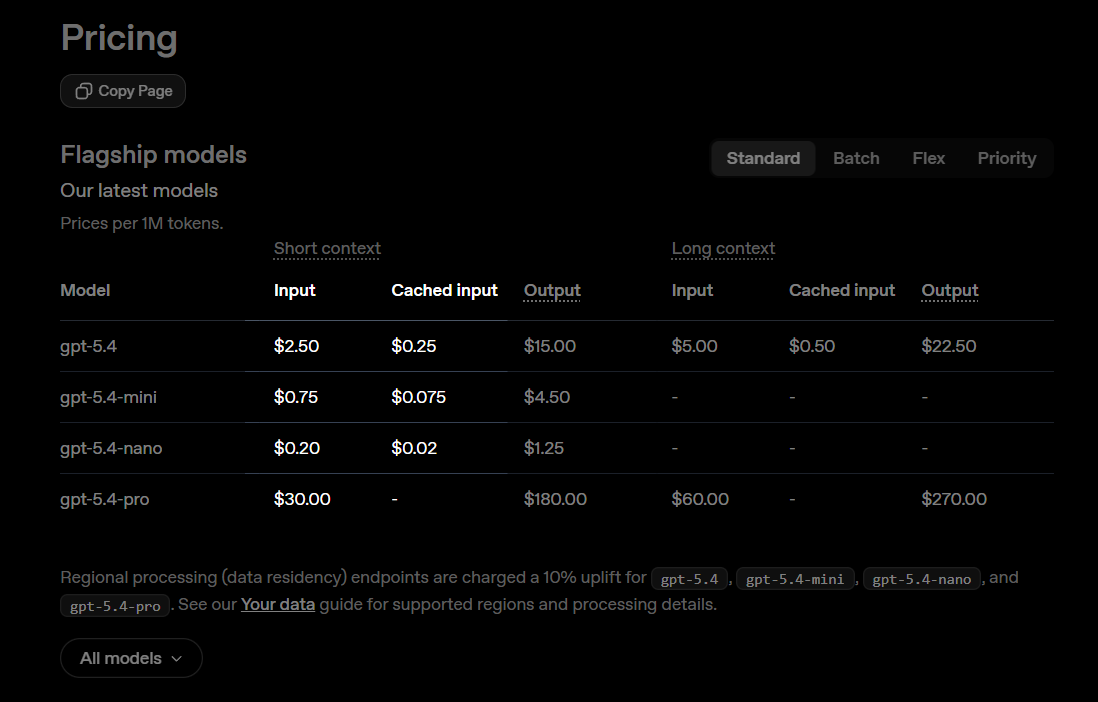 OpenAI pricing screenshot